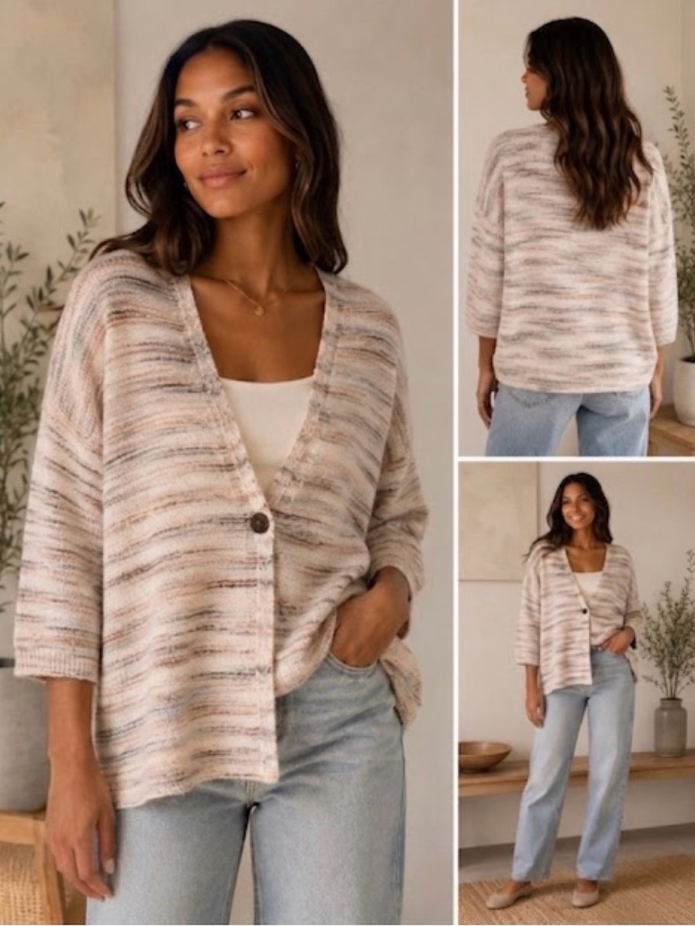 J. Jill Pure Jill Cozy Neutral Striped Colored Cardigan | Size Medium